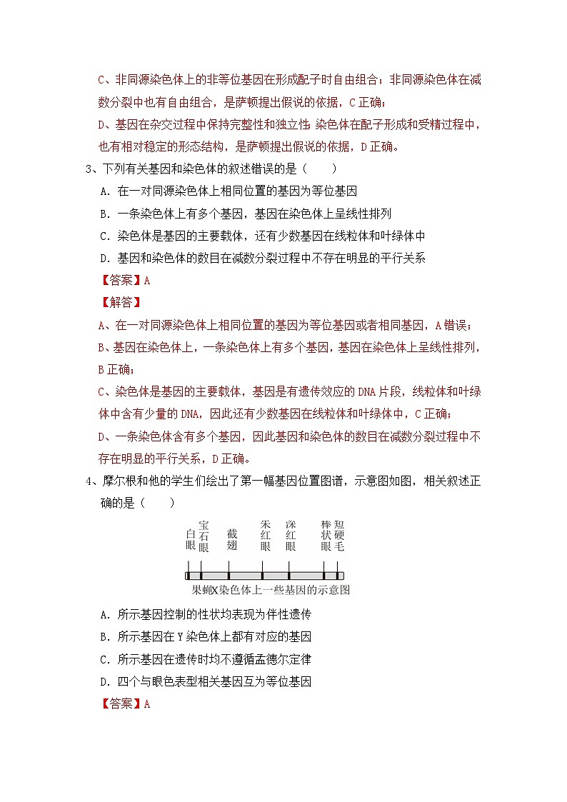高中生物必修二《遗传与进化》第2章基因和染色体的关系2.2《基因在染色体上》分层作业(原卷版+解析版)第2页