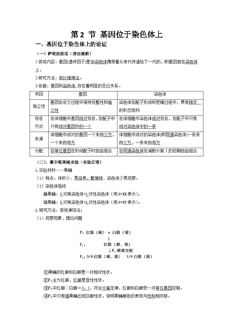 高中生物必修二《遗传与进化》第2章基因和染色体的关系2.2《基因在染色体上》导学案第1页
