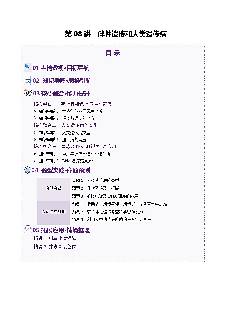 第08讲 伴性遗传和人类遗传病(讲义)-2025年高考生物二轮复习(新高考通用) (解析版)第1页