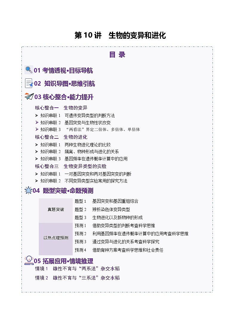 第10讲 生物的变异和进化(讲义)-2025年高考生物二轮复习(新高考通用) (原卷版)第1页