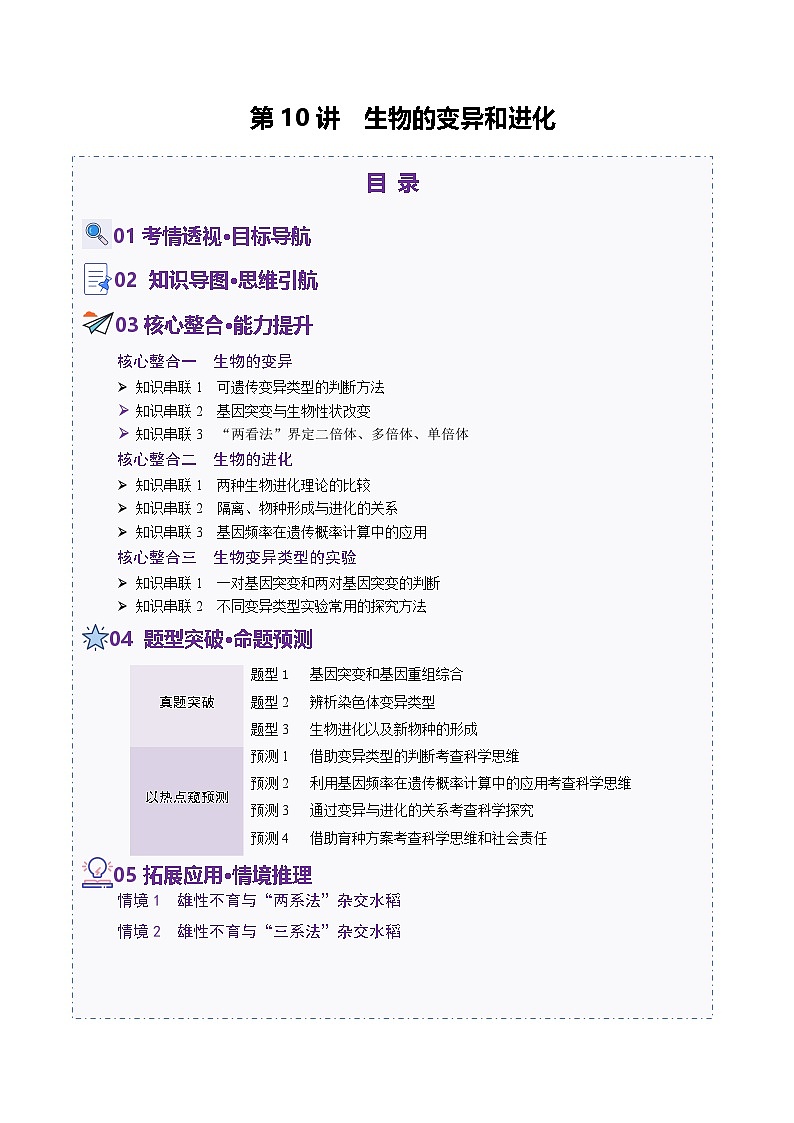 第10讲 生物的变异和进化(讲义)-2025年高考生物二轮复习(新高考通用) (解析版)第1页