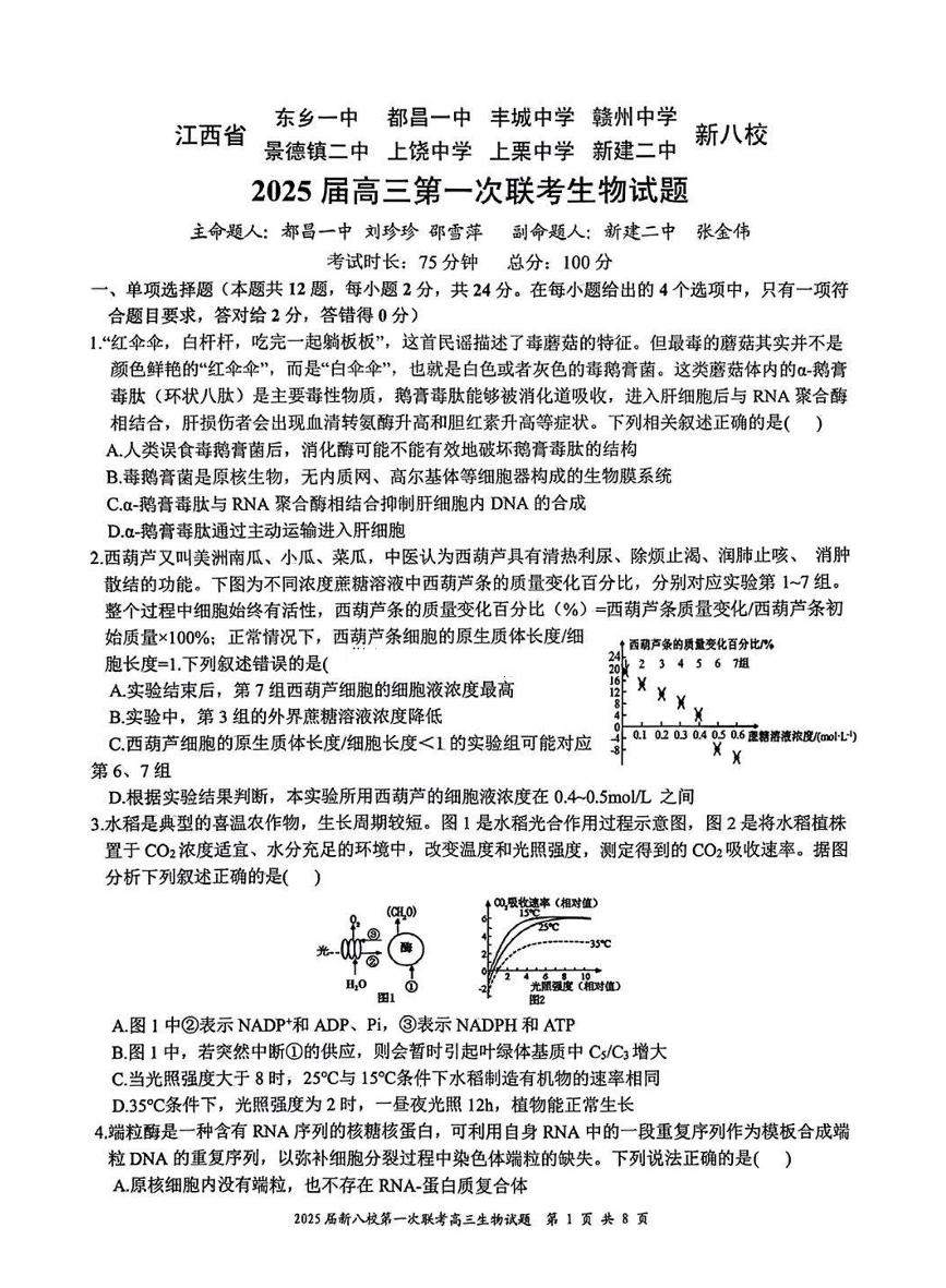 江西省新八校2025届高三高考模拟第一次联考-生物试卷+答案