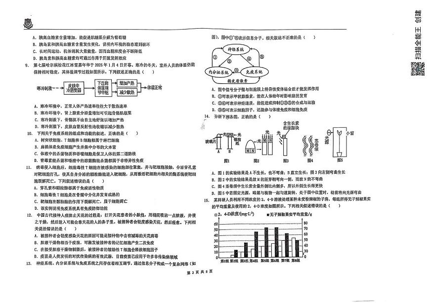黑龍江省大慶市實驗中學(xué)2024-2025學(xué)年高二上學(xué)期期末考試生物試卷第2頁