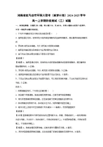 河南省驻马店市环际大联考（逐梦计划）2024-2025学年高一上学期阶段测试（三）月考生物试卷（解析版）