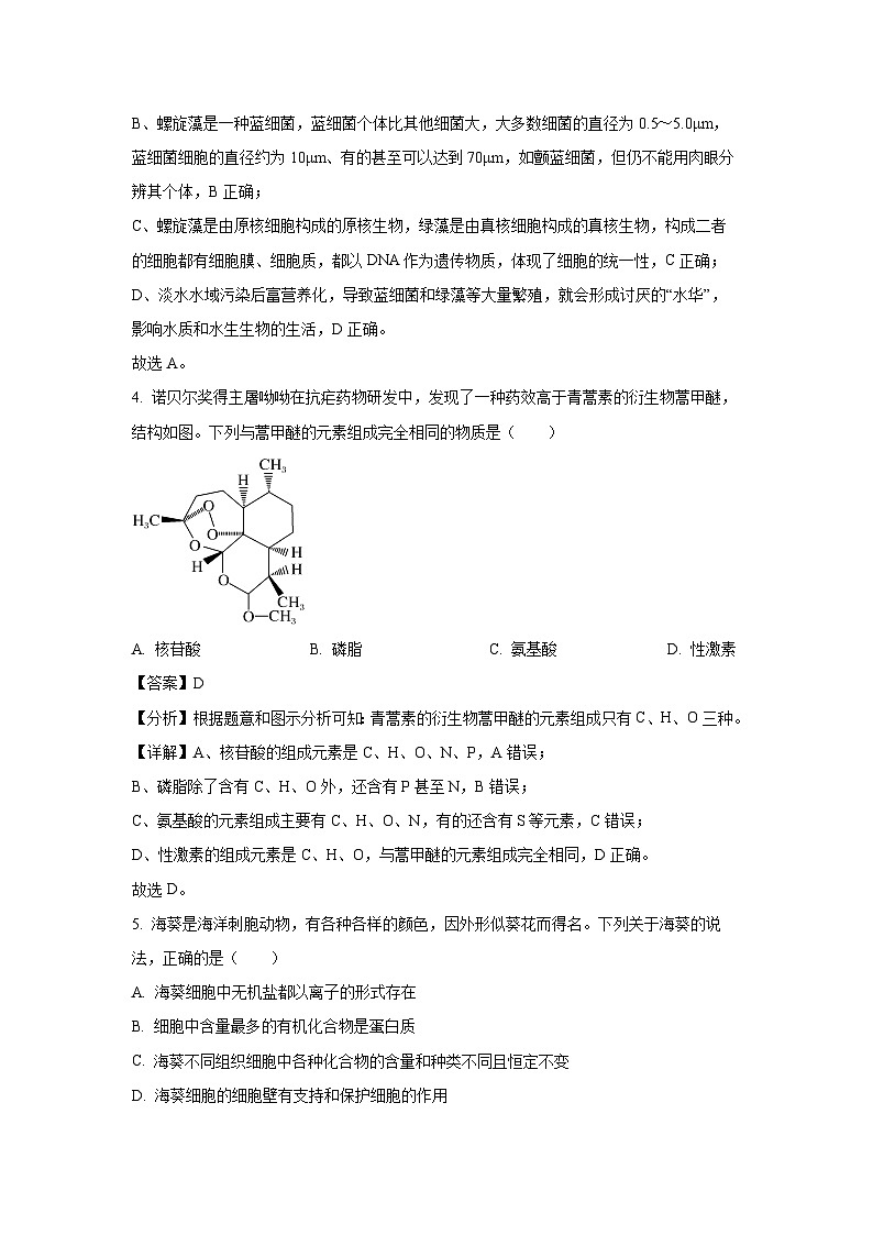 湖北省云学联盟2024-2025学年高一上学期12月月考生物试卷(解析版)第3页