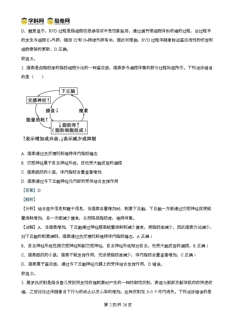 山东省德州市2024-2025学年高三上学期1月期末生物试题含解析第2页