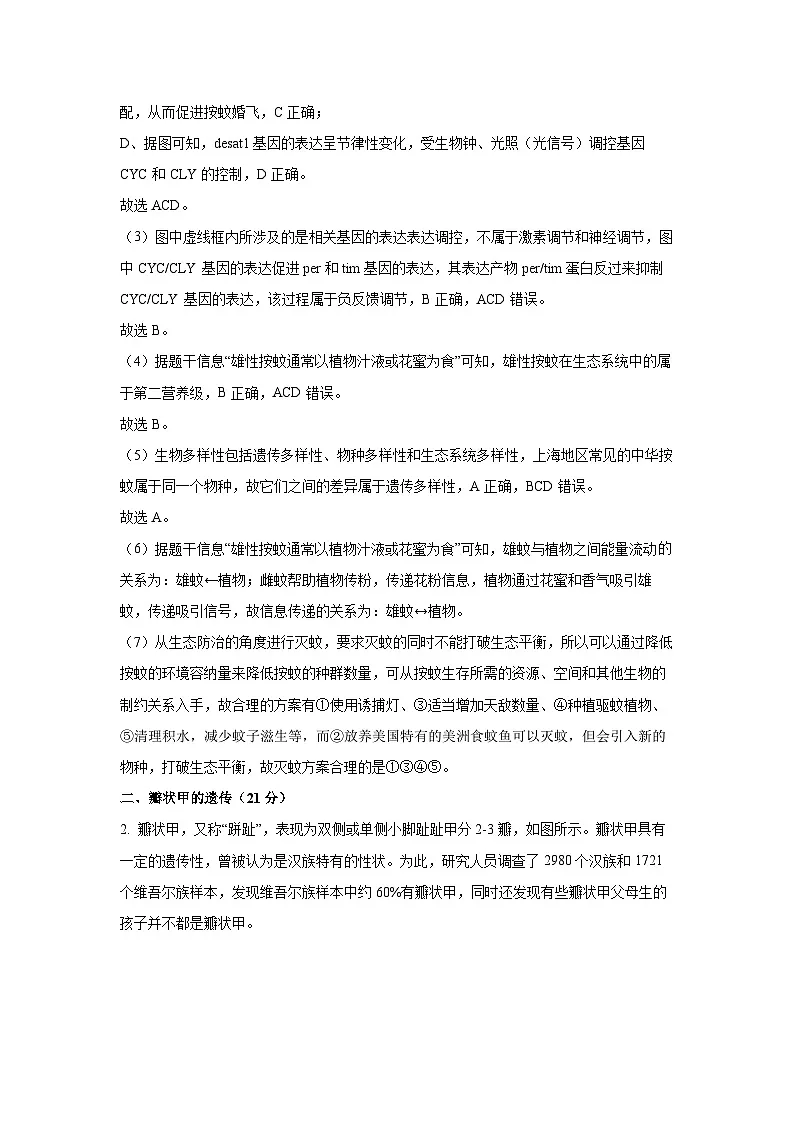 2025届上海市奉贤区高三一模生物试卷(解析版)第3页