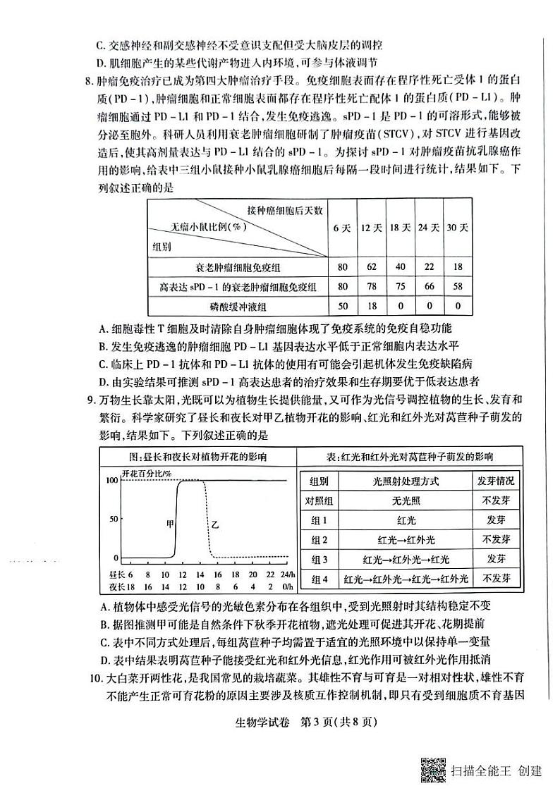安徽省滁州市2024-2025学年高三下学期高考第一次教学质量检测 生物学试题(含答案)第3页