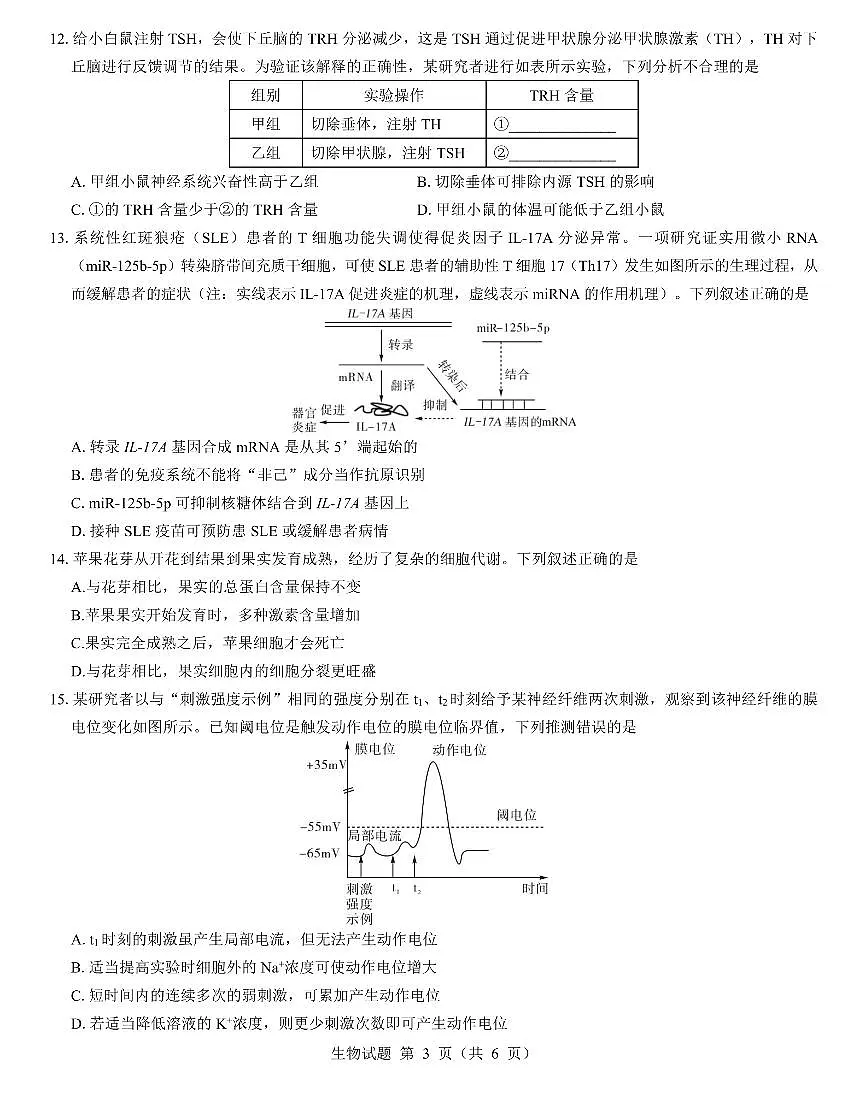 西北名校教研联盟2025届高三下学期2月联考生物试卷+答案第3页