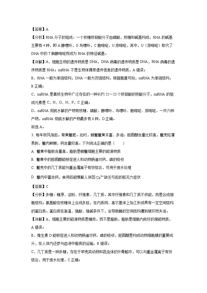2024~2025学年山东省青岛市四区2024~2025学年高一上学期期末生物试卷(解析版)第2页