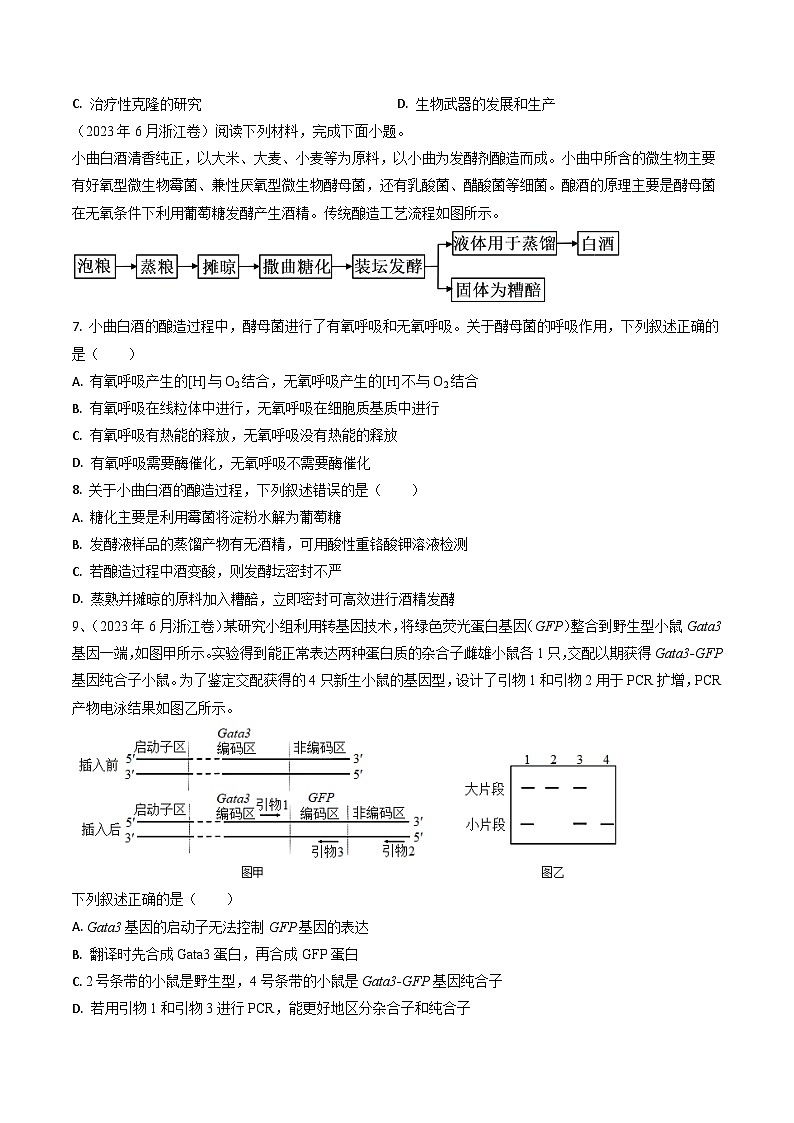 專題16 發(fā)酵工程和基因工程--【浙江專用】近5年(20-24年)高考1年模擬生物真題分類匯編(原卷版)第3頁