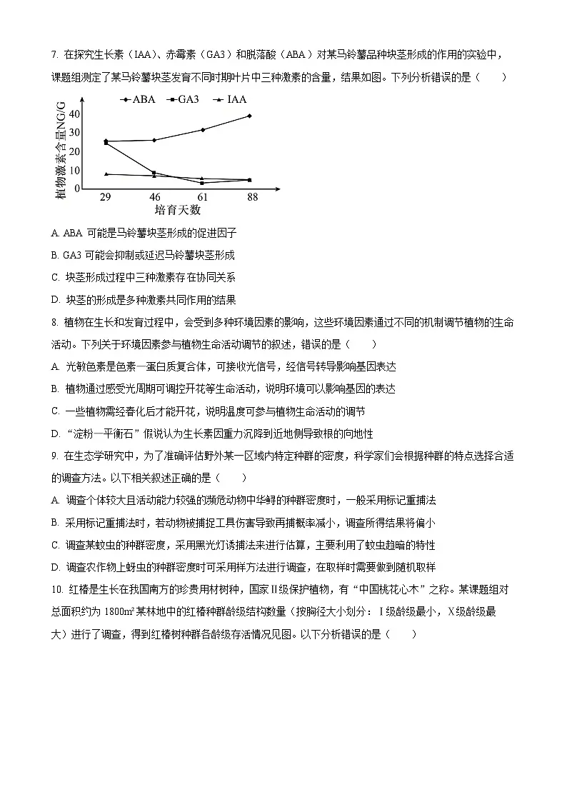 四川省遂宁市2024-2025学年高二上学期1月期末生物试题(原卷版+解析版)第3页