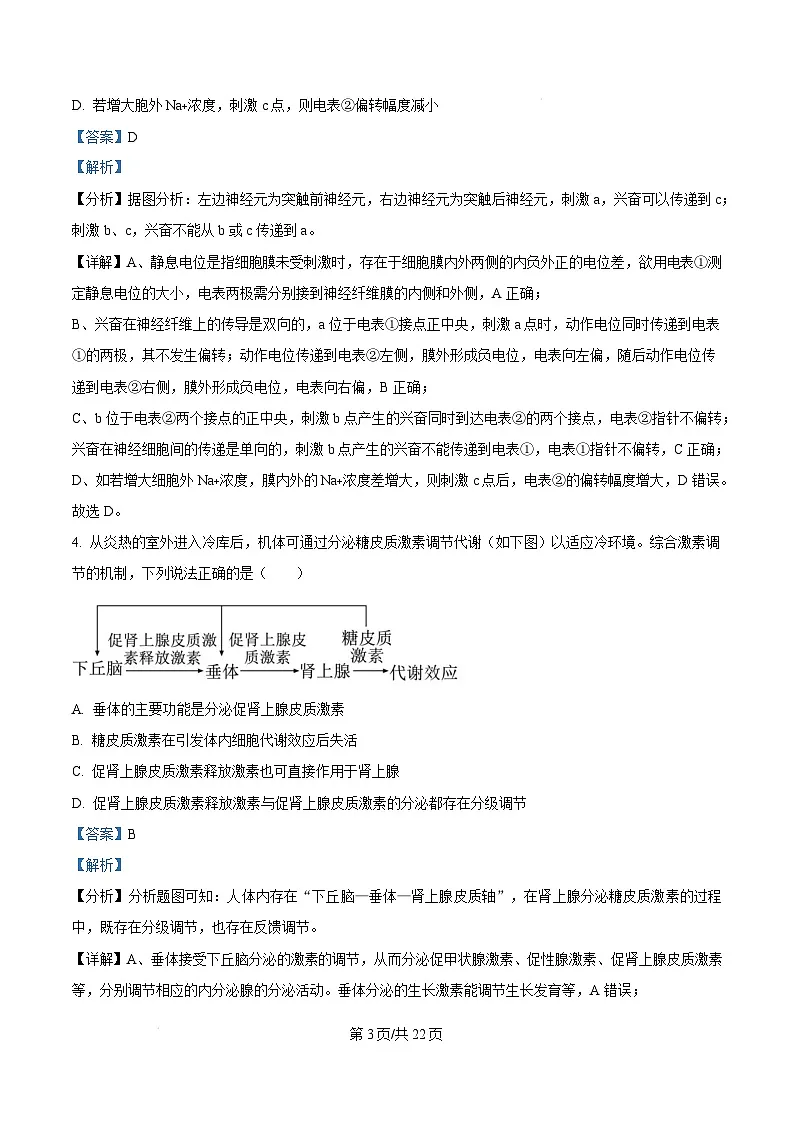 湖南省百师联盟2024-2025学年高二上学期1月期末联考生物试题 Word版含解析第3页