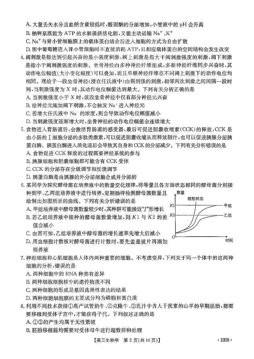 河北金太阳2025届高三高考模拟诊断性模拟联考-生物试题+答案第2页