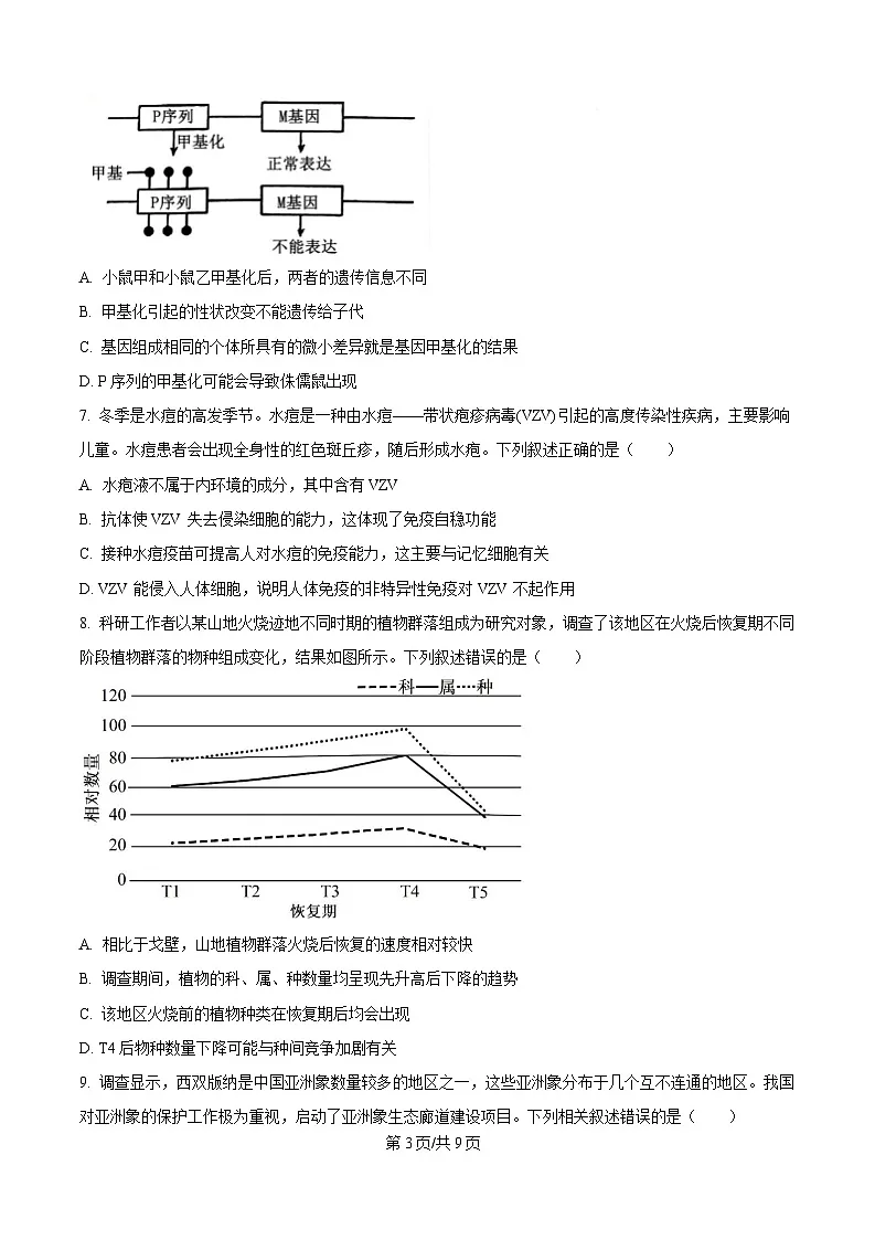 重庆市部分中学2025届高三模拟预测生物试卷(原卷版)第3页