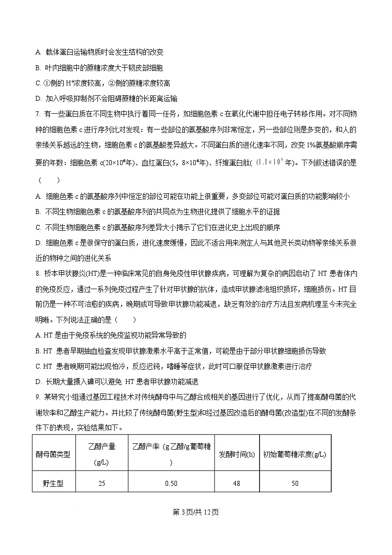 湖南省长沙市长郡中学2024-2025学年高三下学期月考(七)生物试题(原卷版)第3页