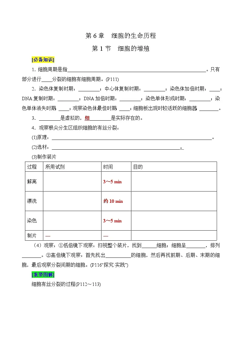 第6章 细胞的生命历程(填空版)第1页