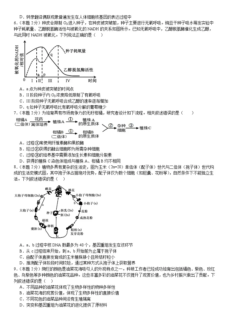 2025届湖南省长沙市天心区长沙市第十五中学高三下学期一模生物试题第2页