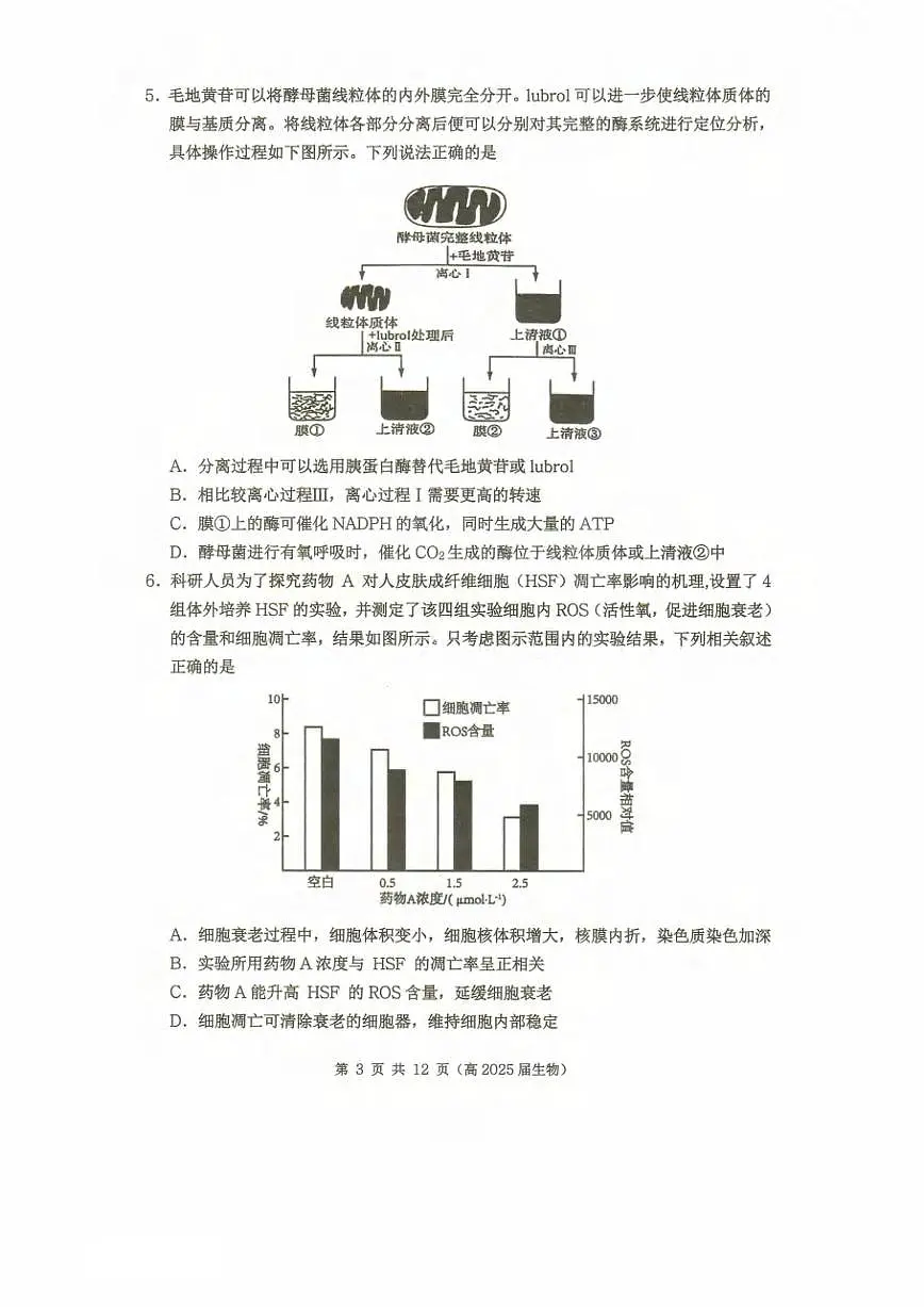 生物丨重庆市名校联盟2025届高三下学期3月第一次联合考试生物试卷及答案第3页