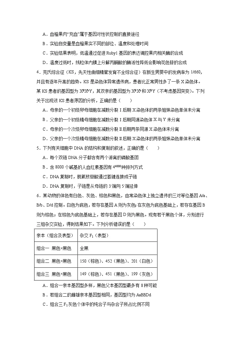 湖北省武汉市黄陂区第一中学2024-2025学年高三下学期模拟生物试题第2页