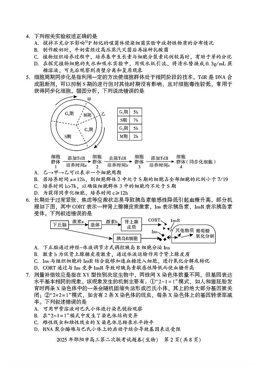 湖南省邵阳市2025届高三高考模拟3月第二次模拟-生物试题+答案第2页