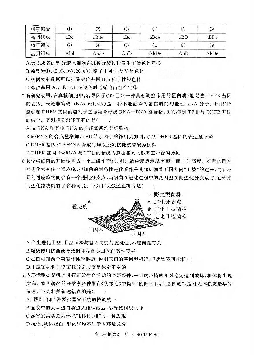 生物丨湖北省部分重点中学2025届高三1月第二次联考生物试卷及答案第3页