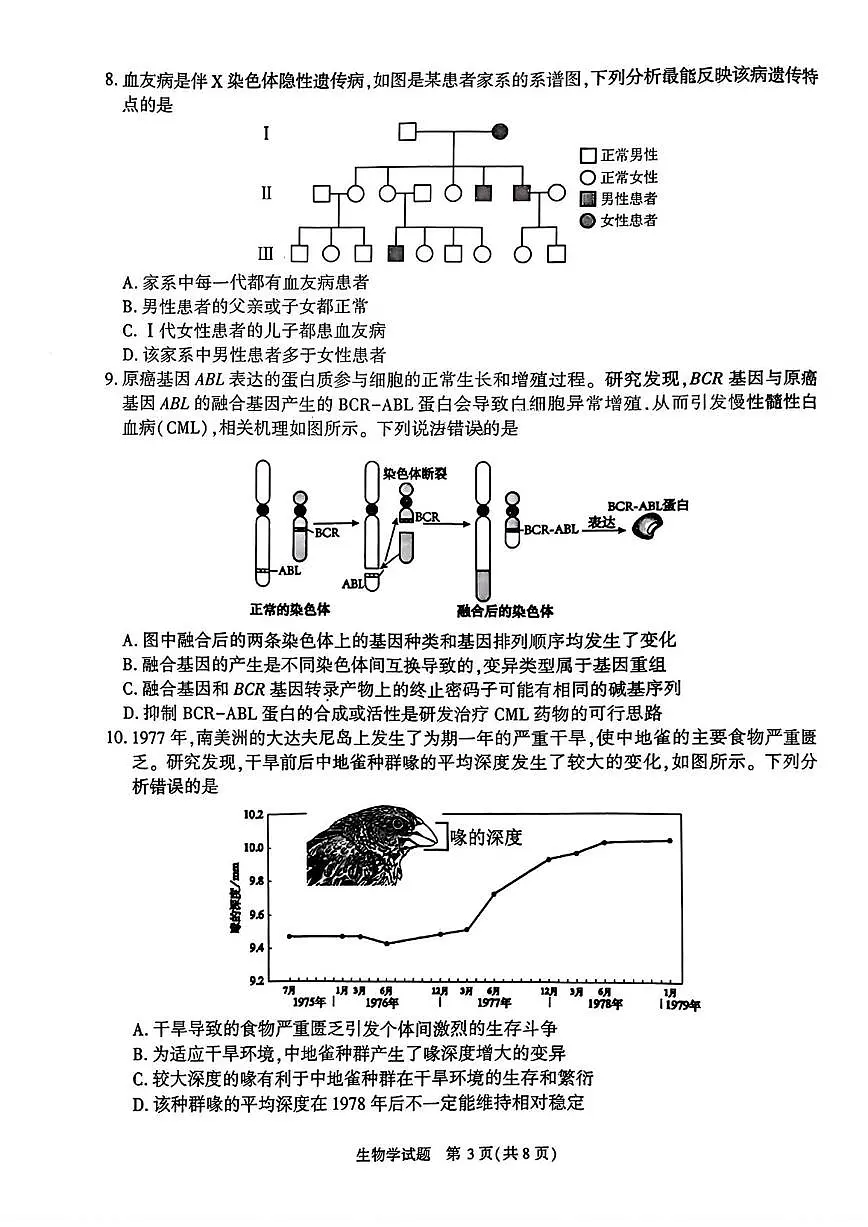 生物丨安徽省合肥市2025届高三1月第一次教学质量检测(合肥一模)生物试卷及答案第3页