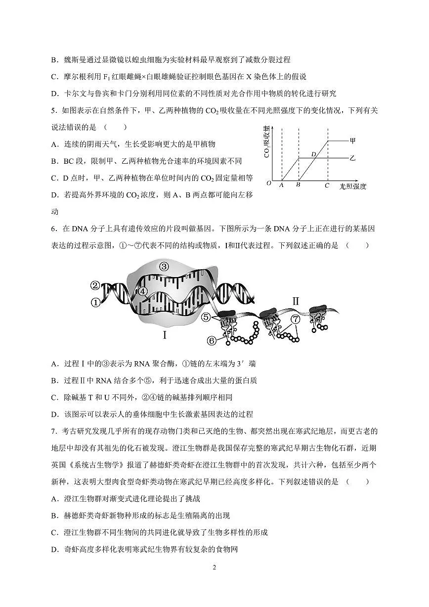 2024届广东省四校联考高三上学期10月月考试卷-生物试题(含答案)第2页