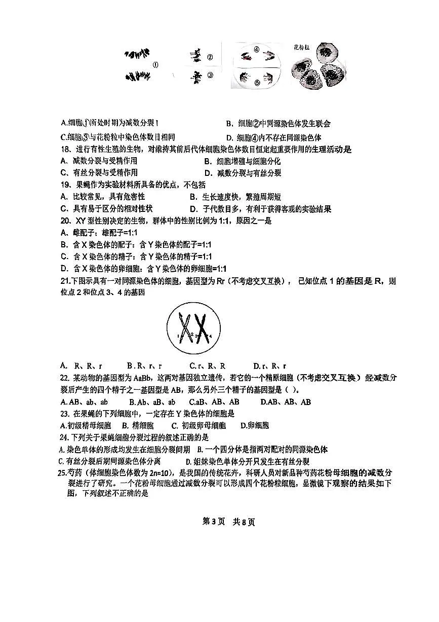 2025北京五十五中高一下3月月考生物试卷第3页