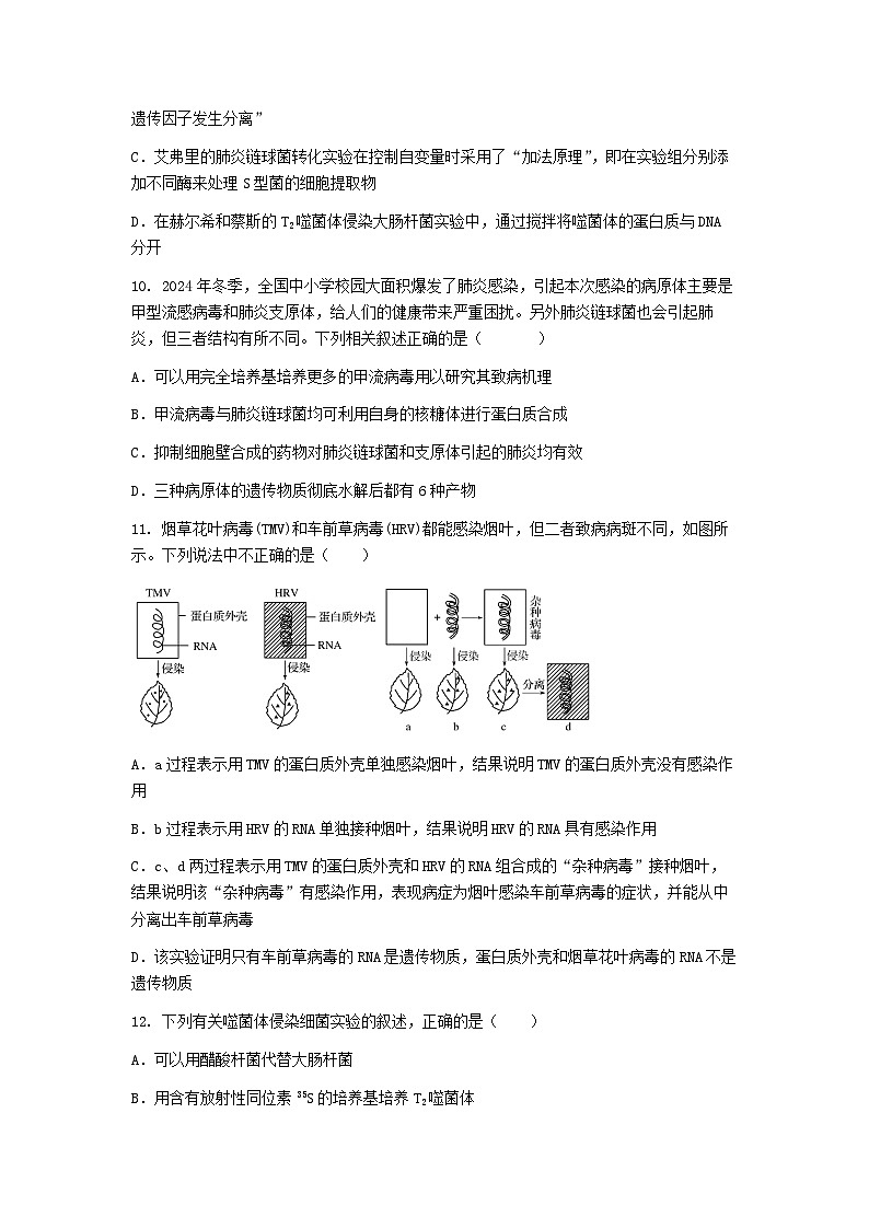 (人教版)2024-2025高一下学期生物课后练习(第3章 第1节 DNA是主要的遗传物质)+答案第3页