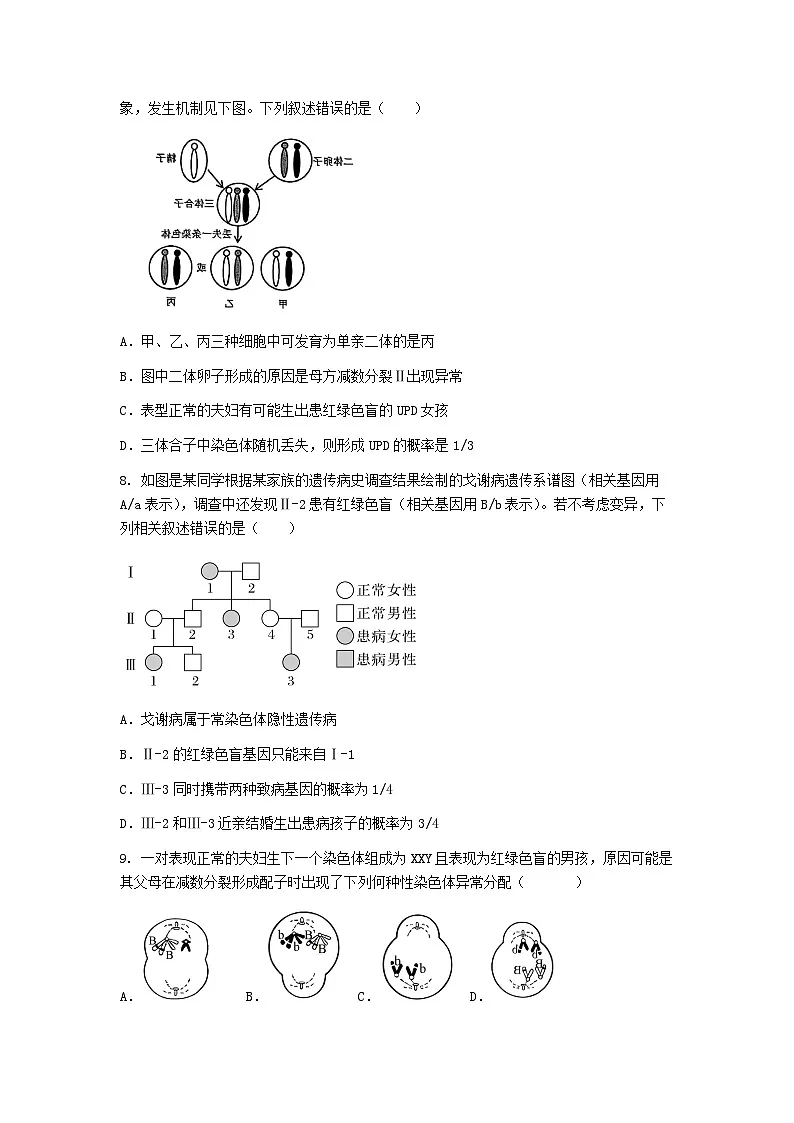 (人教版)2024-2025高一下学期生物课后练习(第5章 第3节 人类遗传病)+答案第3页
