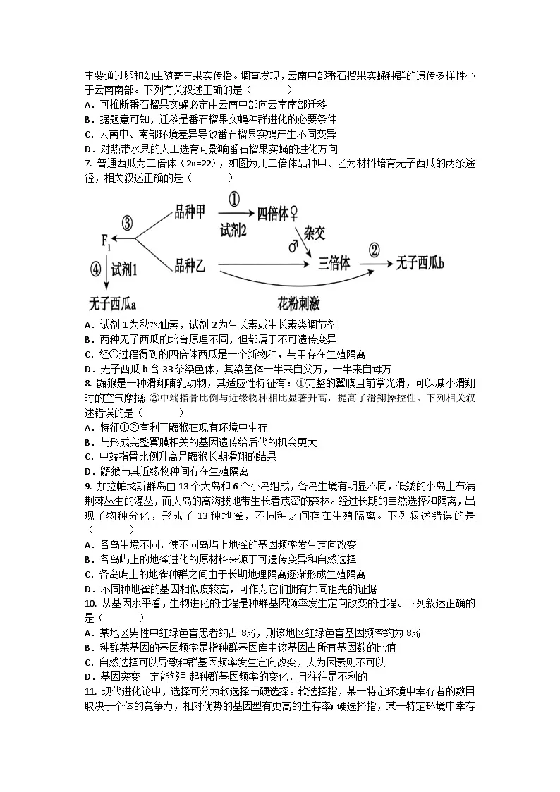 (人教版)2024-2025高一下学期生物课后练习(第6章 第3节 种群基因组成的变化与物种的形成)+答案第2页