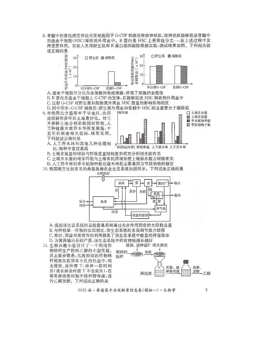湖南省2025届普通高中高考模拟名校联考信息卷(一模)-生物试题+答案第3页