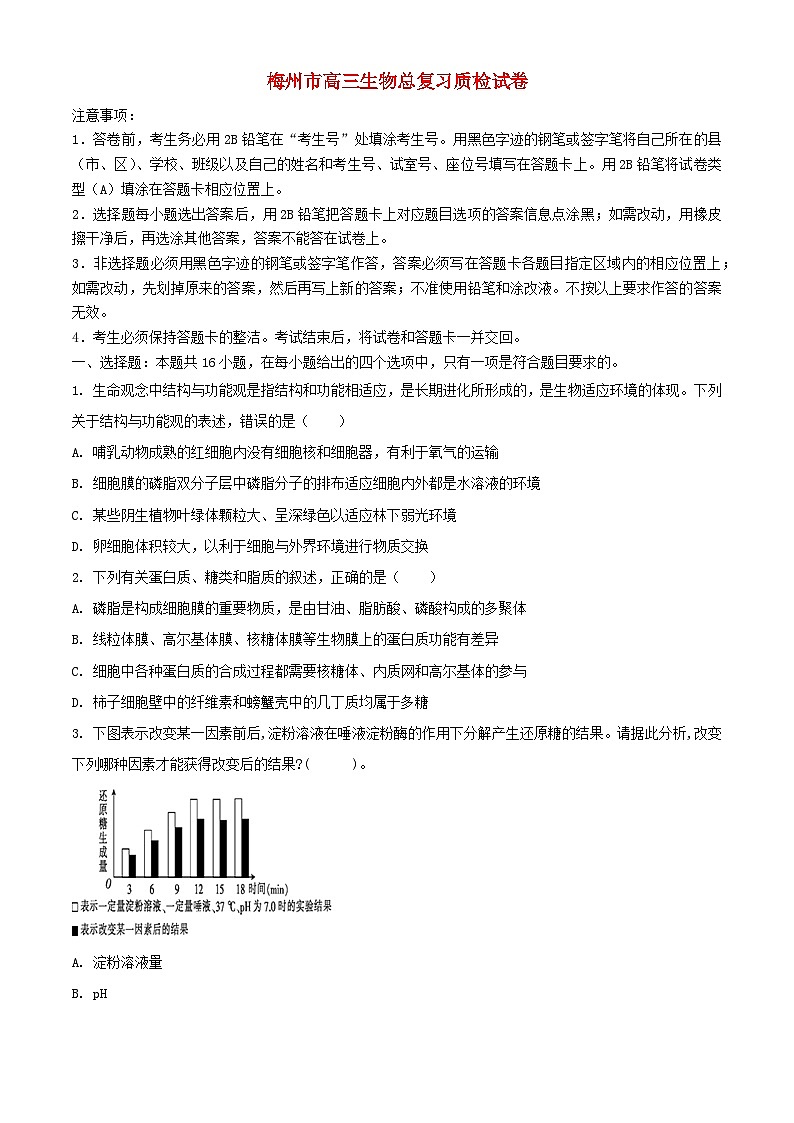 广东省梅州市2024届高三生物下学期4月二模试题含解析第1页
