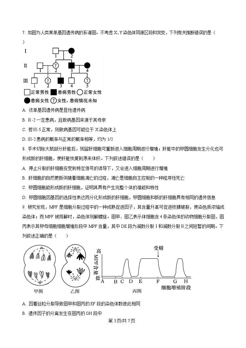 湖南省岳阳市岳阳县第一中学2024-2025学年高一下学期3月月考生物试题(原卷版)第3页
