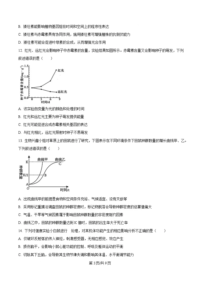 黑龙江省龙东地区2024-2025学年高二上学期期末考试生物试卷(原卷版)第3页
