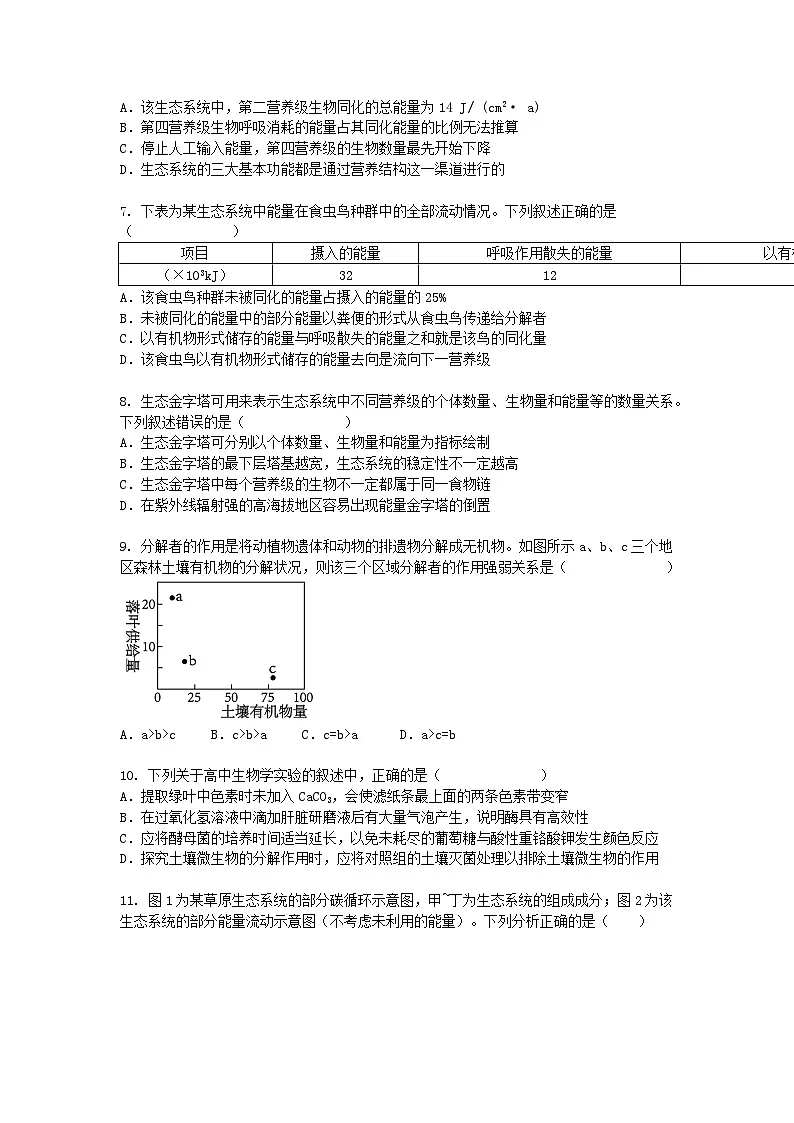 (人教版)高二下学期生物单元考试卷及答案-第3章 生态系统及其稳定性第3页