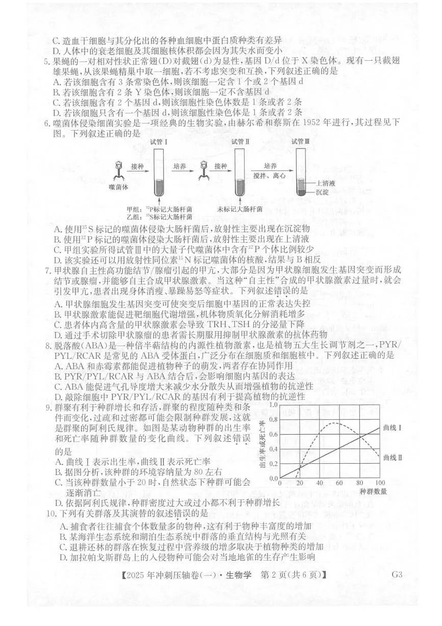 2025年普通高中学业水平选择性考试冲刺压轴卷(一)生物试卷(含答案)第2页