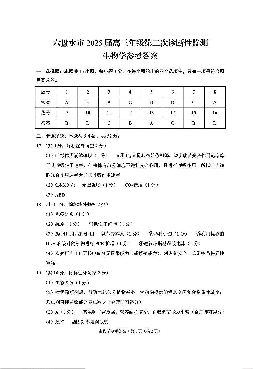 生物学参考答案(1)第1页