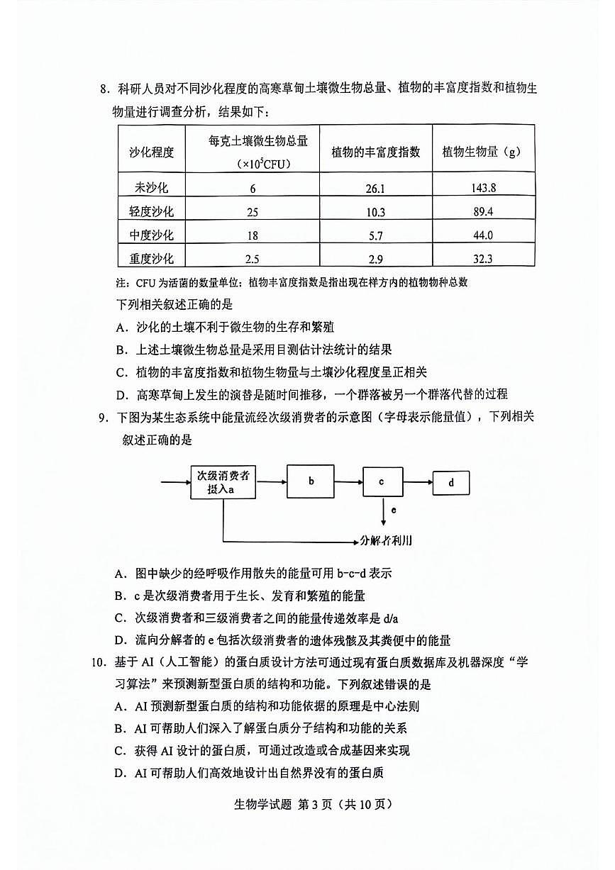 生物丨吉林省长春市2025届高三下学期4月质量检测(三)生物试卷及答案第3页