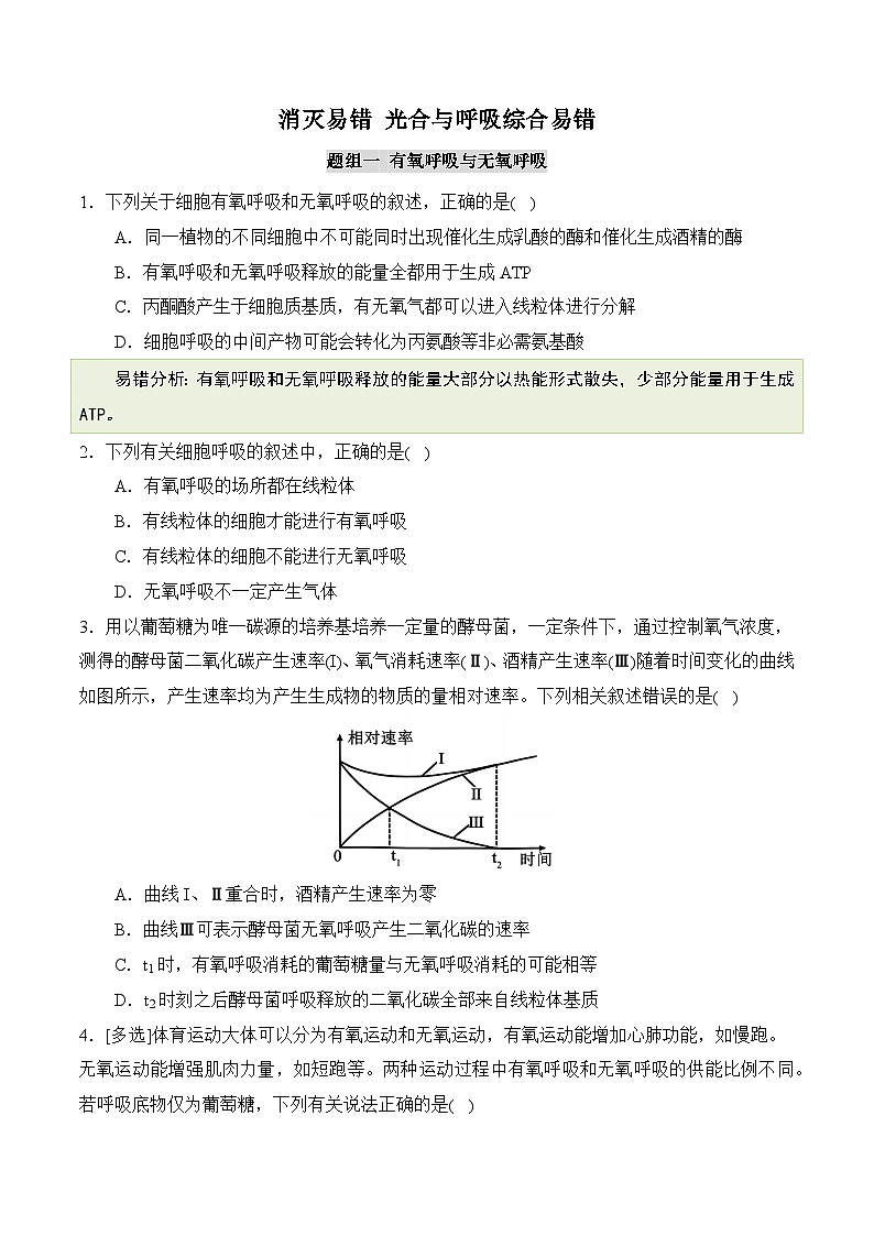 2025年高考生物考试易错题(新高考通用)(消灭易错)光合与呼吸综合易错(学生版)(4大题组)第1页