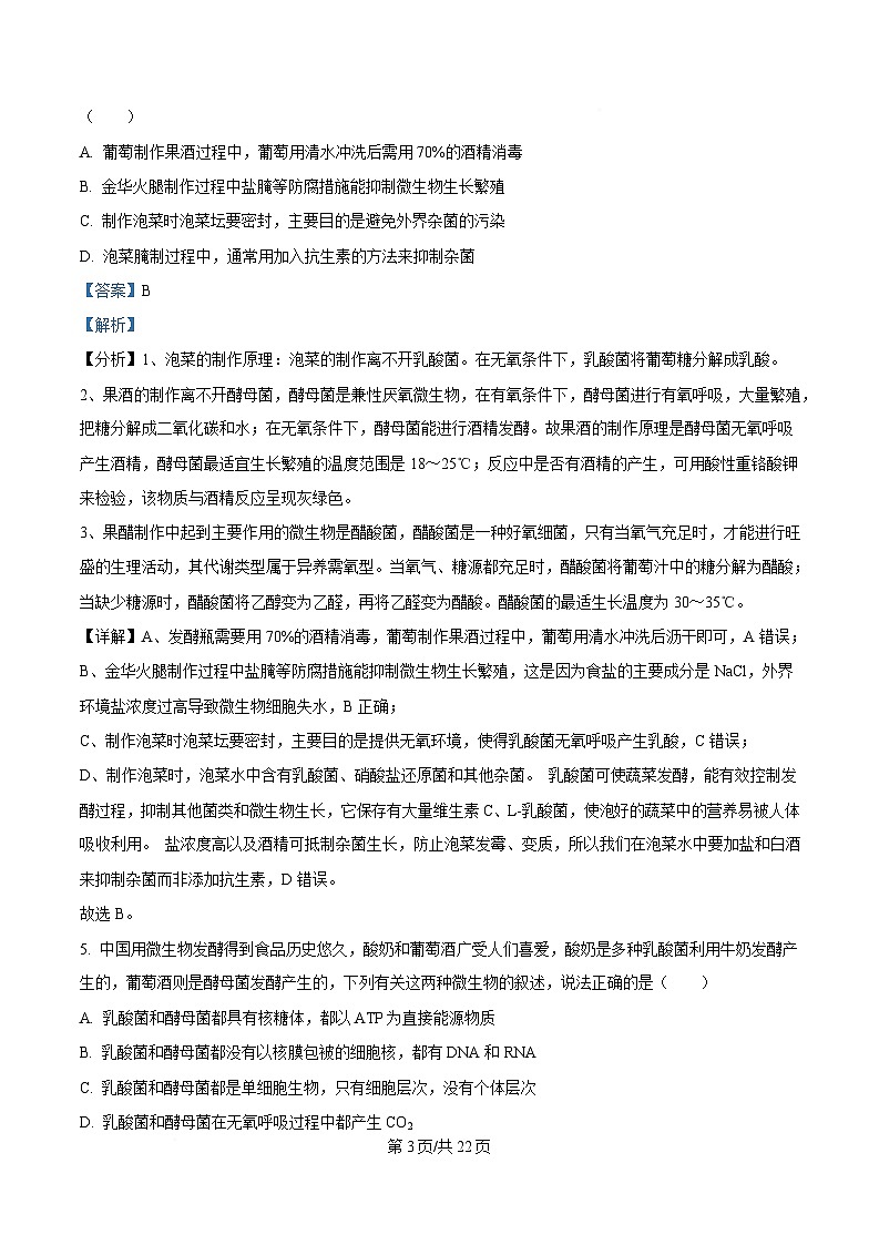 四川省内江市第一中学2024-2025学年高二下学期3月月考生物试题 Word版含解析第3页