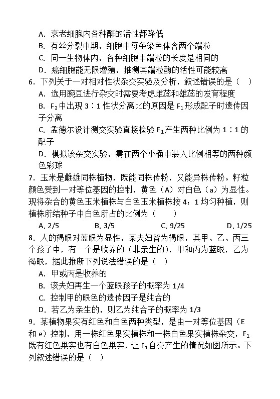 甘肃省张掖市民乐一中2024-2025学年高一下学期3月月考生物学试卷(含答案)第3页