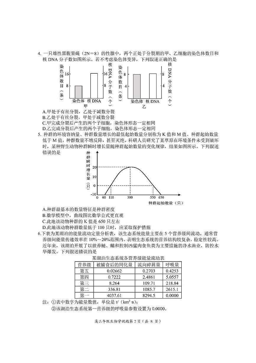 安徽省黄山市、宣城市2025届高三下学期毕业班质量检测(二模)生物试卷(图片版)第2页