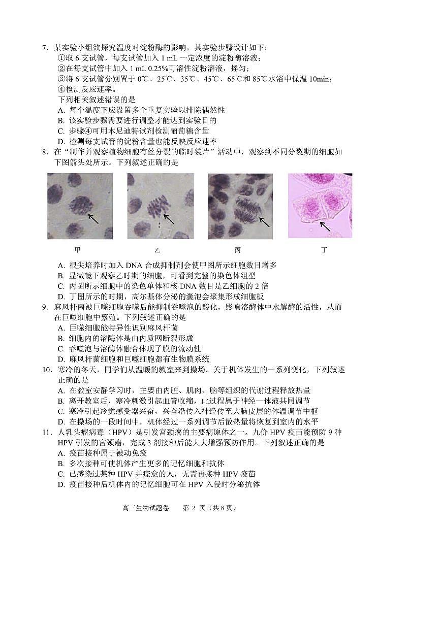 2024届浙江(湖洲、丽水、衢洲)高三11月一模-生物试题(含答案)第2页