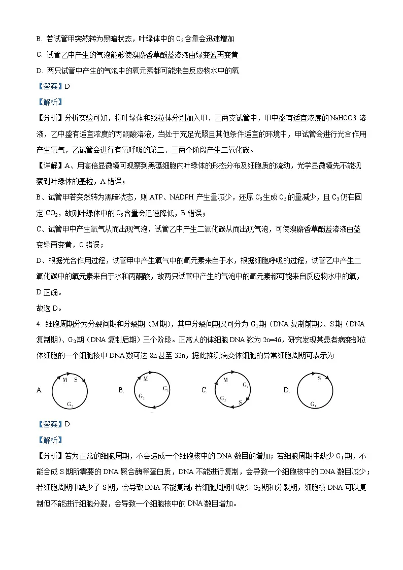 安徽省皖江名校联盟2024届高三下学期二模生物试题 含解析第3页