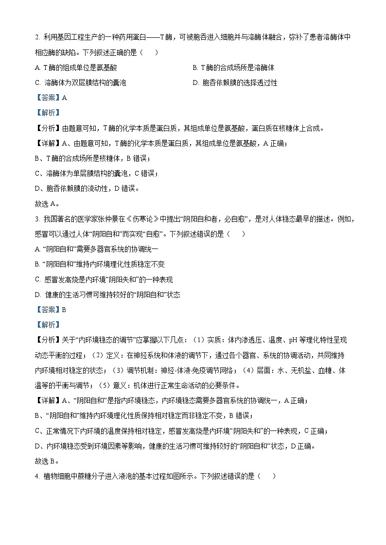 浙江省温州市2024届高三下学期二模生物试题 含解析第2页