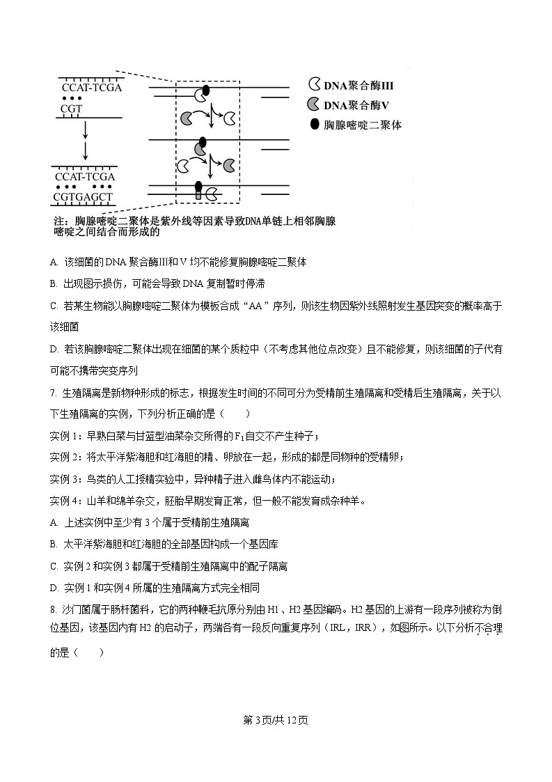 重庆市南开中学2025届高三2月第六次质量检测生物试题(原卷版)第3页