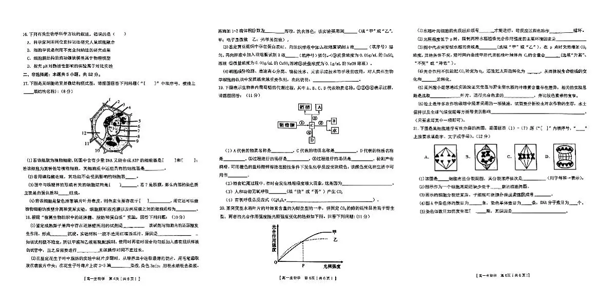陕西省汉中市九校联盟2023-2024学年高一上学期1月期末 生物试卷(含答案)第2页