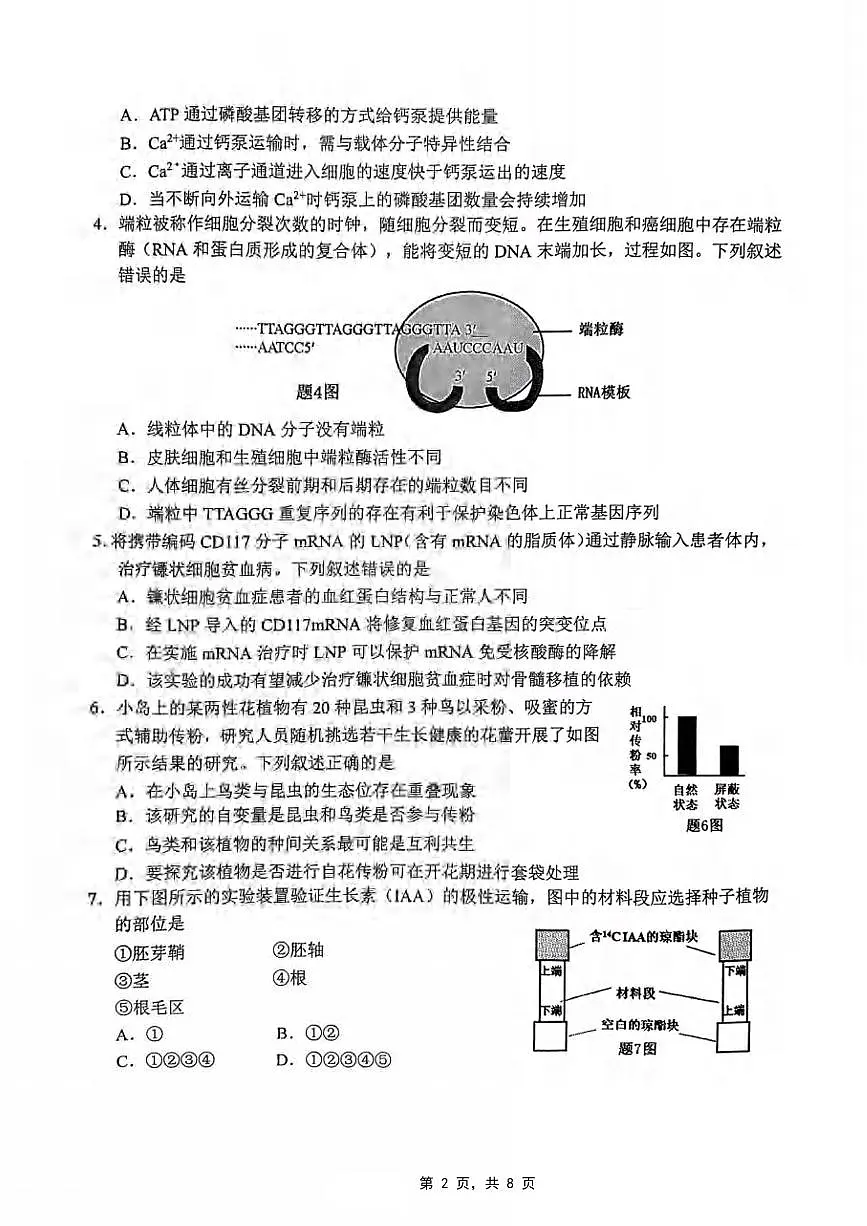 生物丨重庆市主城五区2025届高三下学期4月第二次诊断(重庆二诊)生物试卷及答案第2页